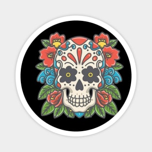 Floral Skull tattoo art Magnet